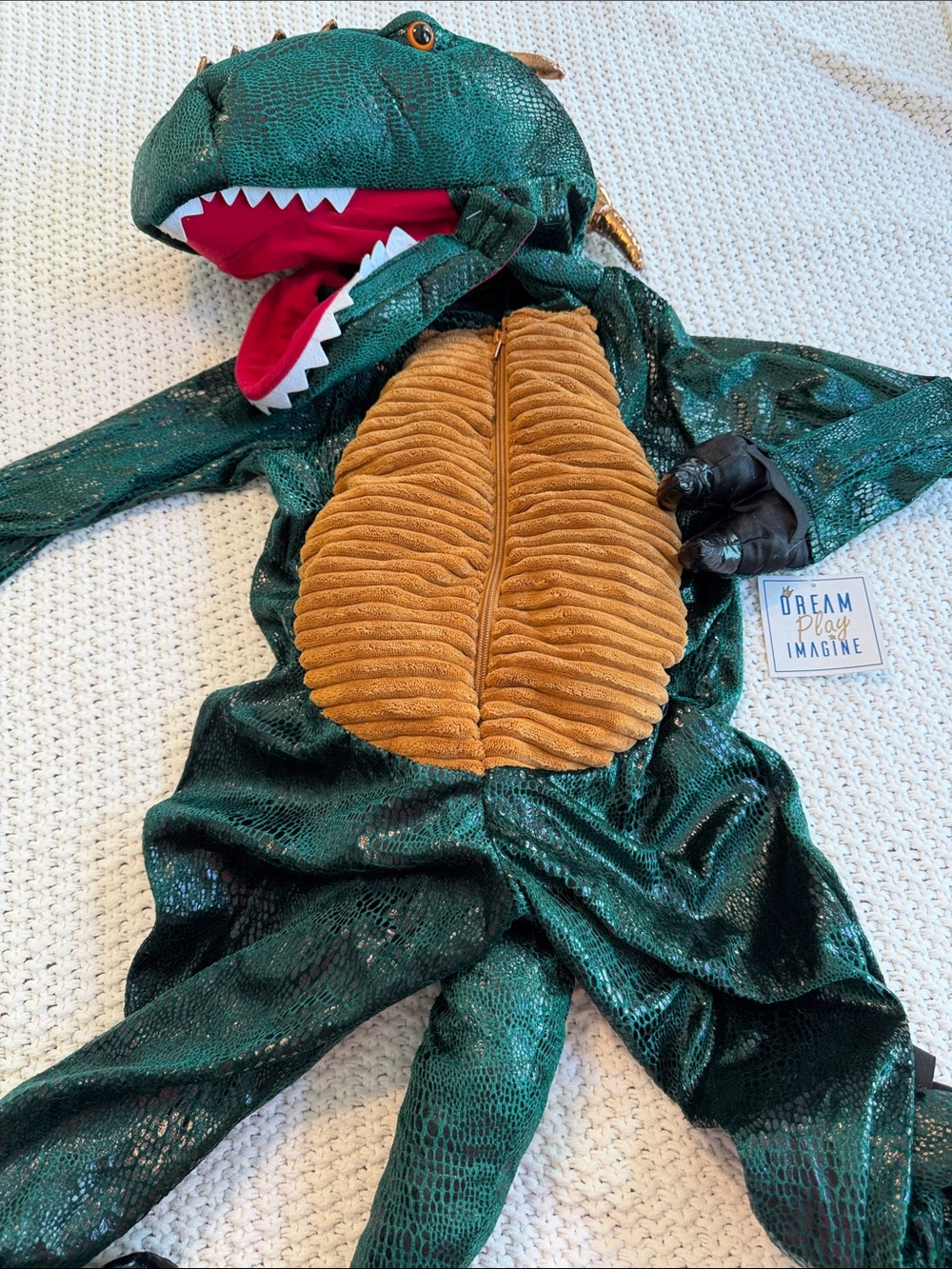 Dream Play Imagine Green Dinosaur Costume with Brown Belly for Kids 5T